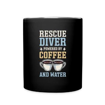 Rettungstaucher. Angetrieben Von Kaffee Und - Tasse einfarbig - Schwarz - Vorne