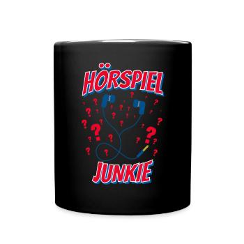 Kopfhörer Fragezeichen Hörbuch Hörspiel Junkie - Tasse einfarbig - Schwarz - Vorne