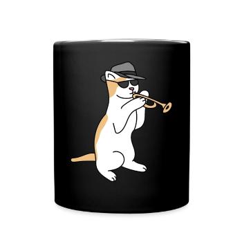 Trumpet Player Cat Jazz - Full Colour Mug - black - Front