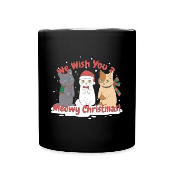 Christmas - We wish you a Meowy Christmas! - Full Colour Mug - black - Front