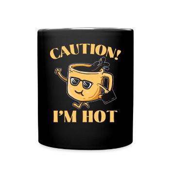 Caution I'm Hot Chocolate Drinker Choco Drink - Full Colour Mug - black - Front