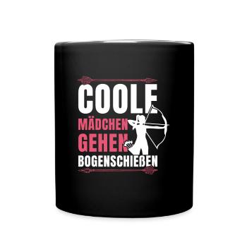 Bogenschützin Coole Mädels gehen Bogenschießen - Tasse einfarbig - Schwarz - Vorne