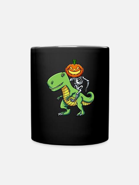 Skelett Kürbis Reitender T Rex - Tasse einfarbig - Schwarz