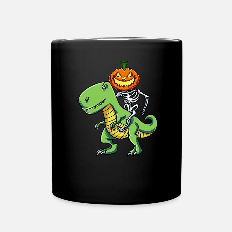 Skelett Kürbis Reitender T Rex - Tasse einfarbig - Schwarz