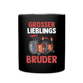 Geschwister Familie Traktor Brüder Bruder - Tasse einfarbig - Schwarz - Vorne