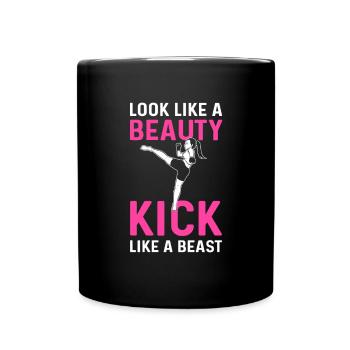 Ressemble à une beauté. Donnez des coups de pied comme une bête. - Mug uni - noir - Devant