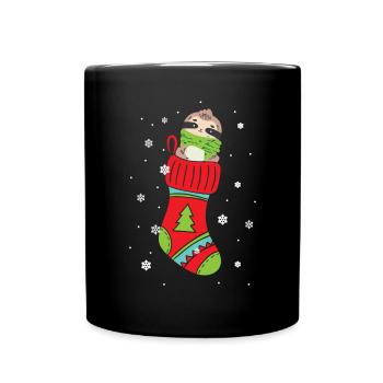 Sloth Christmas Day Xmas Happy Holiday Santa Claus - Full Colour Mug - black - Front