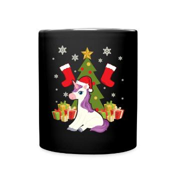 Unicorn Christmas Day Happy Holiday Santa Claus - Full Colour Mug - black - Front