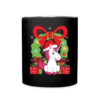 Unicorn Christmas Day Happy Holiday Santa Claus - Full Colour Mug - black - Front