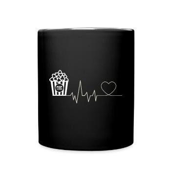 Popcorn Heartbeat Movie Night Movie Night Rice Snack - Full Colour Mug - black - Front