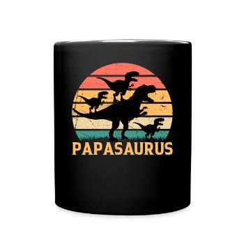 Papasaurus Papa With Three Kids - Papa Saurus Papa - Tasse einfarbig - Schwarz - Vorne