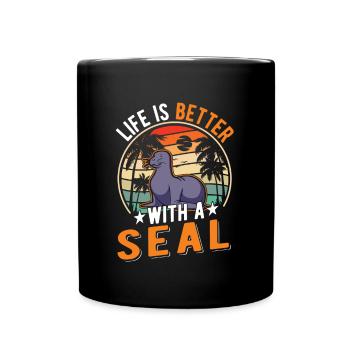 Life is better with a Seal Sea Lion Robbe - Full Colour Mug - black - Front