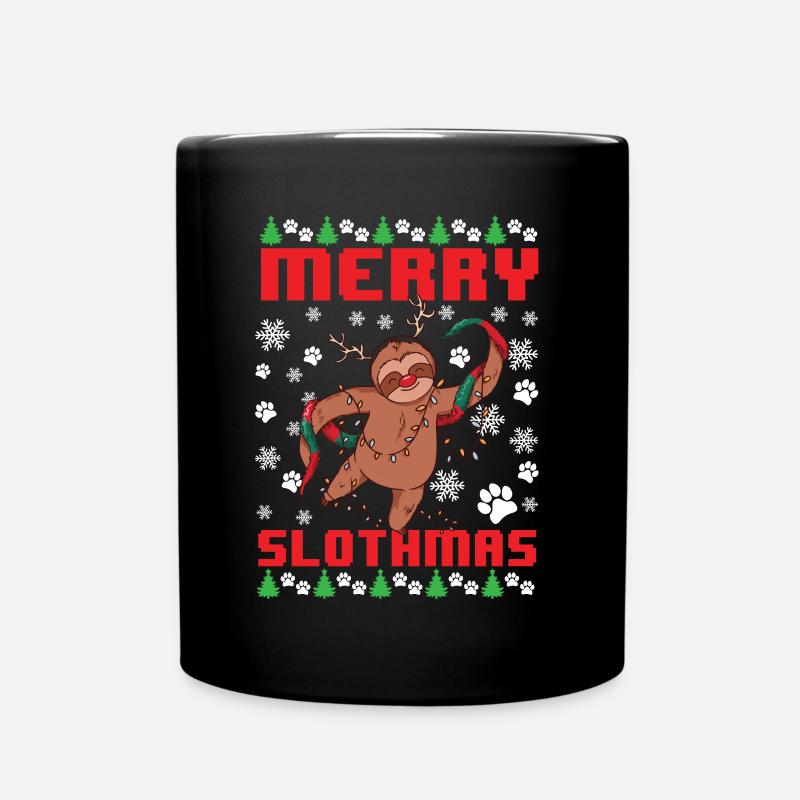 Hässlicher Pullover Schneeflocke Faultier Weihnach - Tasse einfarbig - Schwarz