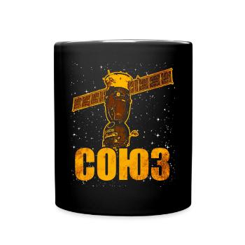 Sowjetisches Sojus Raumschiff - Tasse einfarbig - Schwarz - Vorne