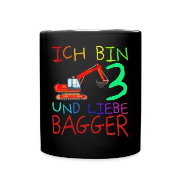 ICH BIN DREI UND LIEBE BAGGER - Tasse einfarbig - Schwarz - Vorne