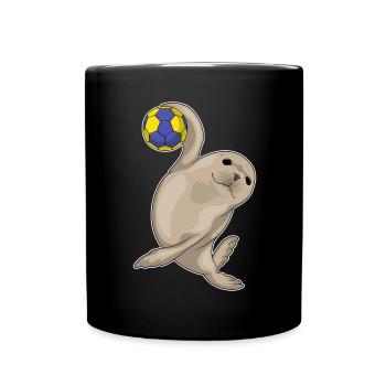 Seehund Handballspieler Handball - Tasse einfarbig - Schwarz - Vorne