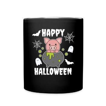 Cochon Joyeux Halloween Chaudron Chauve-souris - Mug uni - noir - Devant