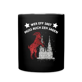 Kölner Dom Rot Weiss Rut Wies Fussball Karnevalist - Tasse einfarbig - Schwarz - Vorne