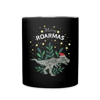 TRex Dinosaur Merry Christmas Santa Hat - Full Colour Mug - black - Front