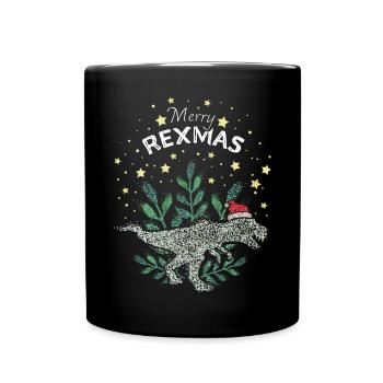 Merry Rexmas TRex Dinosaur Xmas Christmas Time - Full Colour Mug - black - Front