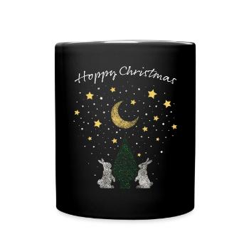 Hoppy Christmas Rabbit Christmas Tree - Full Colour Mug - black - Front