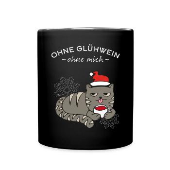 Glühwein Weihnachtsmarkt Katze Weihnachtszeit - Tasse einfarbig - Schwarz - Vorne