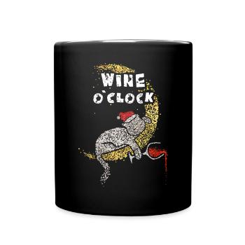 Christmas Cat Lovers Santa Hat Wine - Full Colour Mug - black - Front