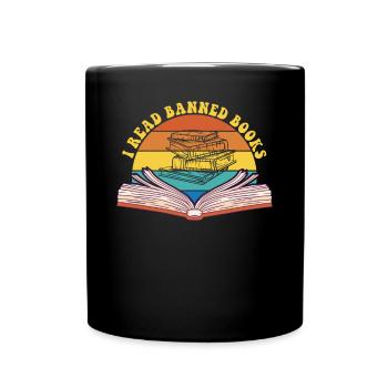Ich las verbotene B�cher Retro Sunset Banned Book - Tasse einfarbig - Schwarz - Vorne