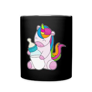 Einhorn Babyflasche Milch - Tasse einfarbig - Schwarz - Vorne