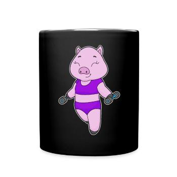 Schwein Bodybuilder Hantel Bodybuilding - Tasse einfarbig - Schwarz - Vorne