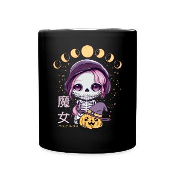 Kawaii Skelett Pastell Goth Chibi Anime Moon Phase - Tasse einfarbig - Schwarz - Vorne