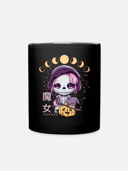 Kawaii Skelett Pastell Goth Chibi Anime Moon Phase - Tasse einfarbig - Schwarz