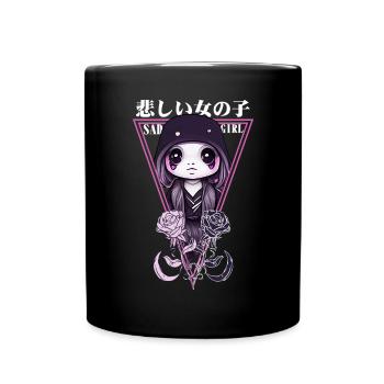 Kawaii trauriges Mädchen Chibi Japanisch Gothic Pa - Tasse einfarbig - Schwarz - Vorne