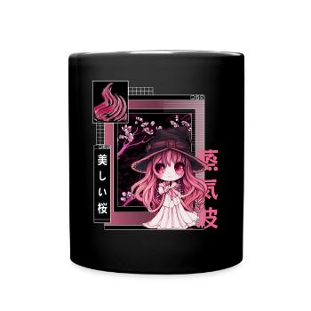 Hexe Chibi Japanische Vaporwellen -Ästhetik Pastel - Tasse einfarbig - Schwarz - Vorne