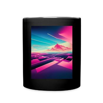Japanische Vaporwellen -ästhetische Berglandschaft - Tasse einfarbig - Schwarz - Vorne