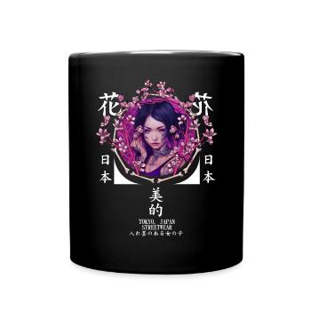Sakura Blossom Girl Tattoo Streetwear Japanische A - Tasse einfarbig - Schwarz - Vorne
