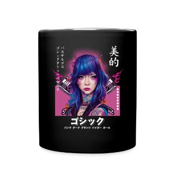 Japanische Motorradbiker -Tattoo Vaporwave -Ästhet - Tasse einfarbig - Schwarz - Vorne