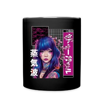 Japanische Kirschblüte nervöser Mädchen VaporwaveP - Tasse einfarbig - Schwarz - Vorne