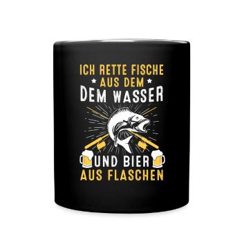 Angeln Geschenk Fischer Angler Petri Heil Rute - Tasse einfarbig - Schwarz - Vorne