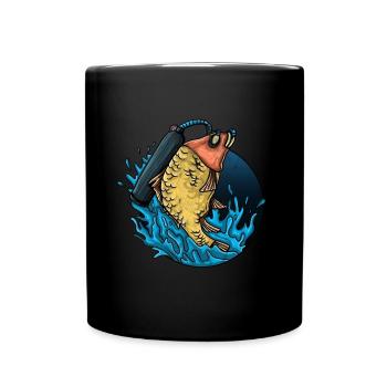 Fishing Tshirt Man Fisherman Rod Fishing Fishing - Full Colour Mug - black - Front