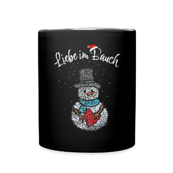 Liebe im Bauch Schwangerschaft Schneemann Xmas - Tasse einfarbig - Schwarz - Vorne