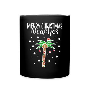 Merry Christmas Christmas Outfit Palm Beach Sea - Full Colour Mug - black - Front