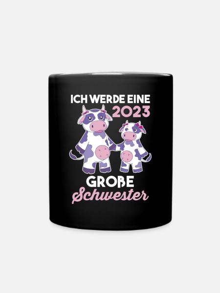 Schwester 2023 Kuh Werdende Schwester - Tasse einfarbig - Schwarz