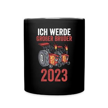 Bruder 2023 Traktor Werdender Bruder - Tasse einfarbig - Schwarz - Vorne