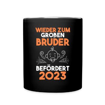 Bruder 2023 Bär Werdender Bruder - Tasse einfarbig - Schwarz - Vorne