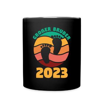 Bruder 2023 Schwanger Werdender Bruder - Tasse einfarbig - Schwarz - Vorne