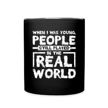 Old people played in the real world - Full Colour Mug - black - Front