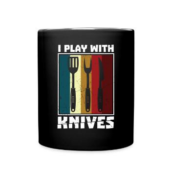 I Play With Knives Vintage Distressed BBQ - Full Colour Mug - black - Front