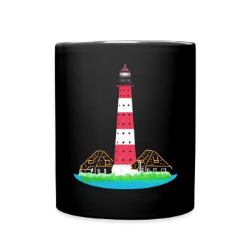 Leuchtturm Westerheversand, ohne Text, Nordsee - Tasse einfarbig - Schwarz - Vorne