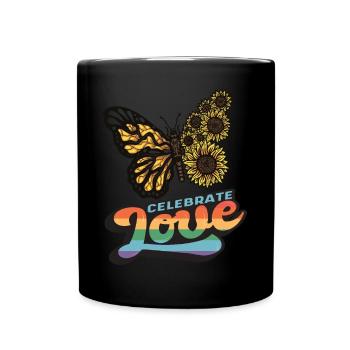 Love Sunflower Butterfly Motivational Quote with B - Tasse einfarbig - Schwarz - Vorne